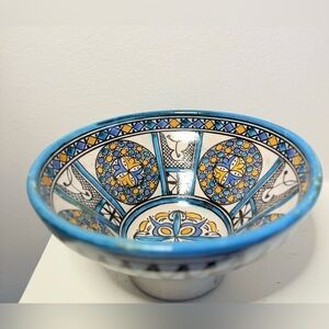 Hand-Painted Moroccan Ceramic Bowl – Blue & Yellow Safi Pottery